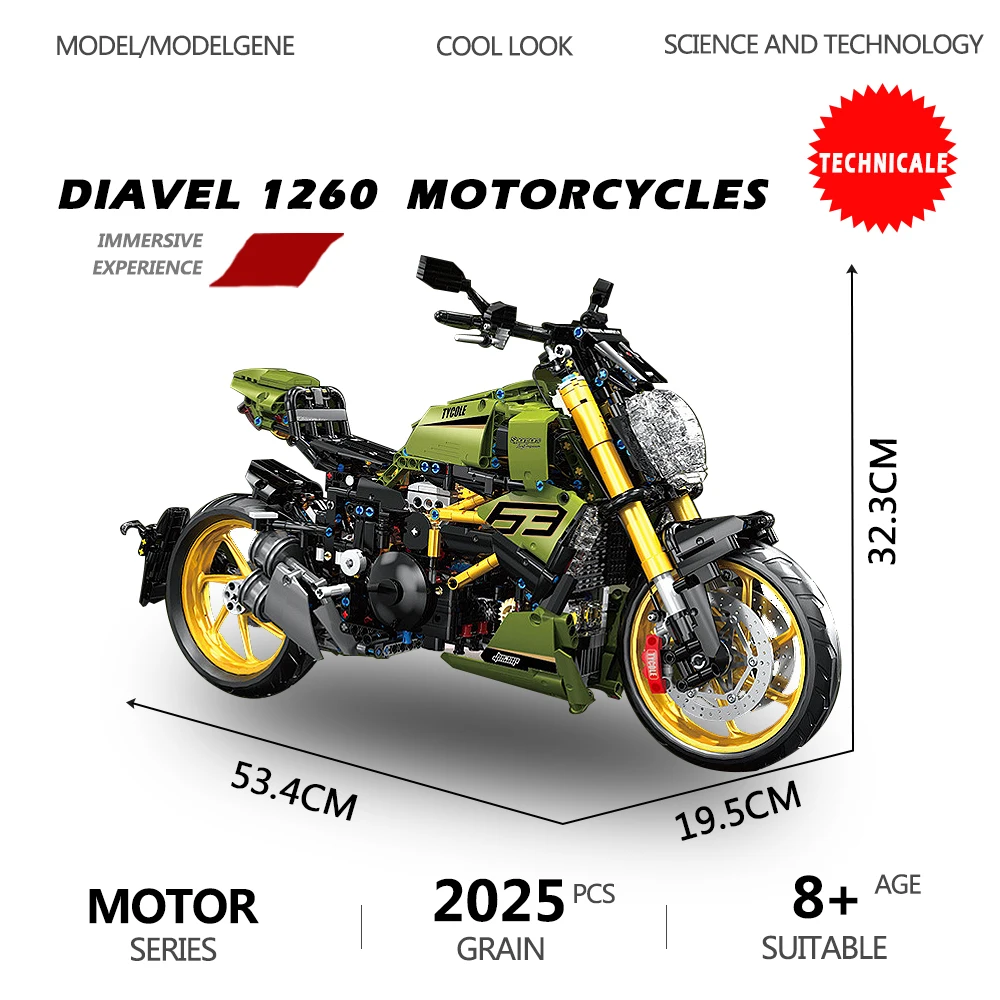 Teknik Diavel 1260 1: 5 Motosiklet Modeli Yapı Taşları MOC Modülü Yarış Aracı Tuğla Motosiklet Oyuncaklar Çocuklar İçin Çocuk Hediye