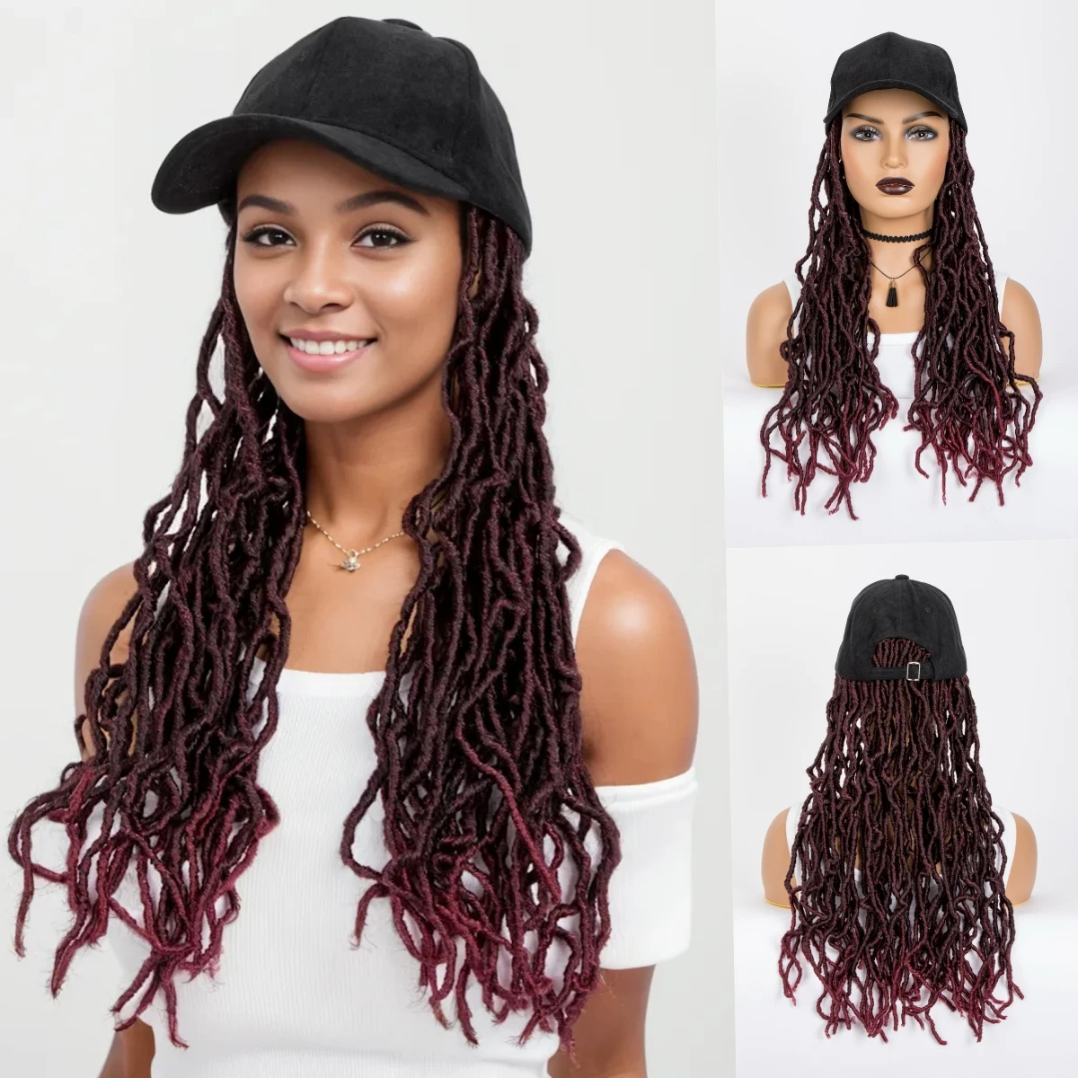 WİGERA Sentetik Sıcak Satış Örgülü beyzbol şapkası TBUG Yumuşak Nu Sahte Locs Peruk saç ekleme Şapka Peruk Afro Siyah Kadınlar İçin Kullanımı