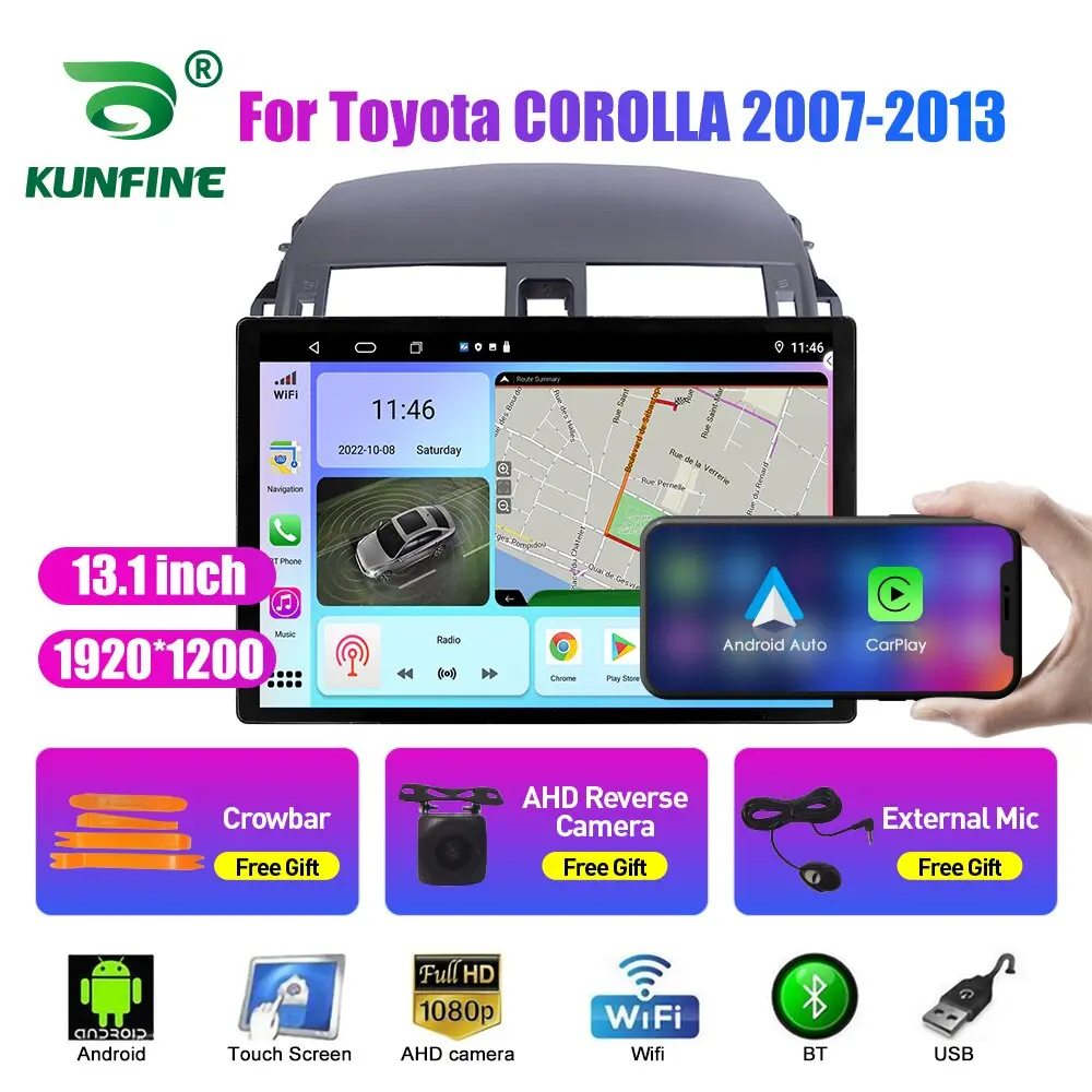 13.1 inç Araba Radyo Toyota COROLLA 2007 2008-13 İçin araç DVD oynatıcı GPS Navigasyon Stereo Carplay 2 Din Merkezi Multimedya Android Otomatik