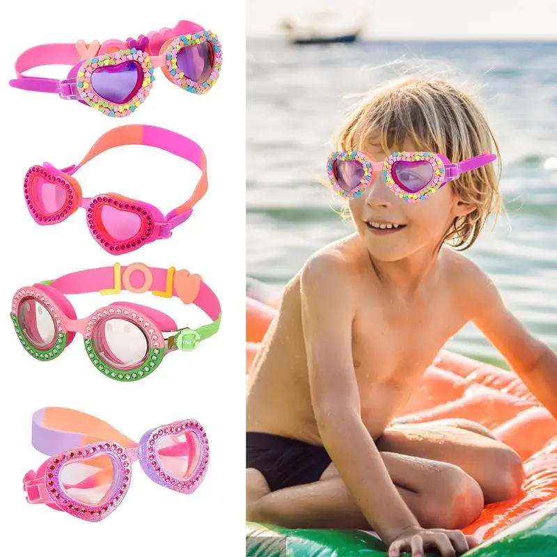 2023 Çocuk Yüzmek Gözlük Su Geçirmez çocuk yüzme gözlükleri Karikatür Kalp Şekli UV Sisleme Geçirmez Yüzmek Eğitim Gözlükleri