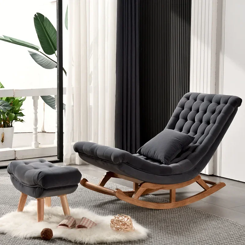 Modern Tasarım Sallanan Şezlong Kumaş Döşeme ve Ahşap Ev Mobilya Oturma Odası Yetişkin Lüks sallanan sandalye Şezlong
