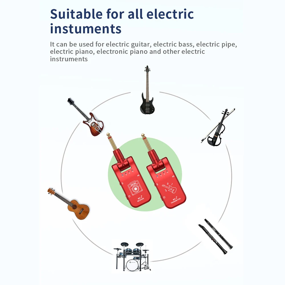 1 Çift 4 Kanal Gitar Kablosuz Akustik Sistemi Elektrik Kablosuz UHF Gitar Verici Alıcı Katlanabilir Dönebilen WS - 3 Kırmızı