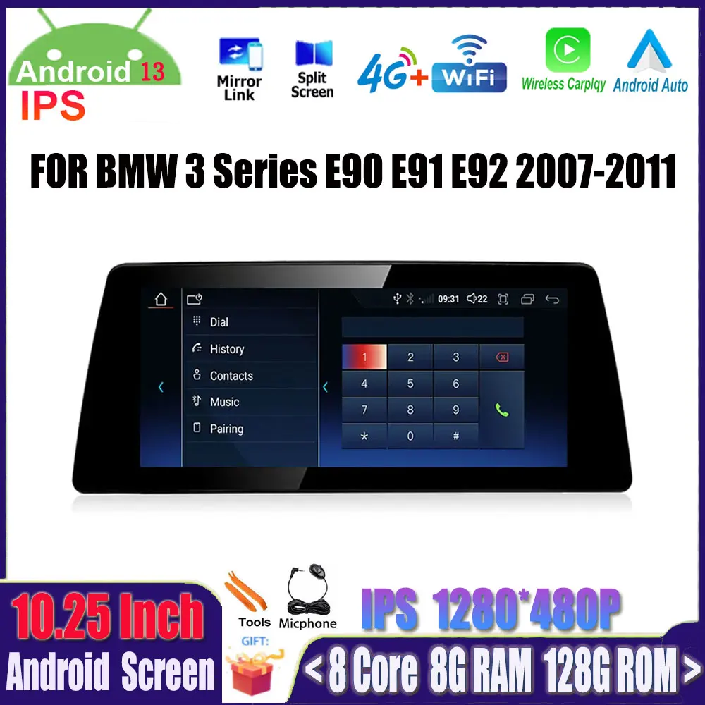 BMW 3 Serisi İÇİN E90 E91 E92 2007-2011 Kablosuz Carplay GPS Navigasyon Android 13 Multimedya Radyo Çalar WİFİ BT 4G 10.25 İnç