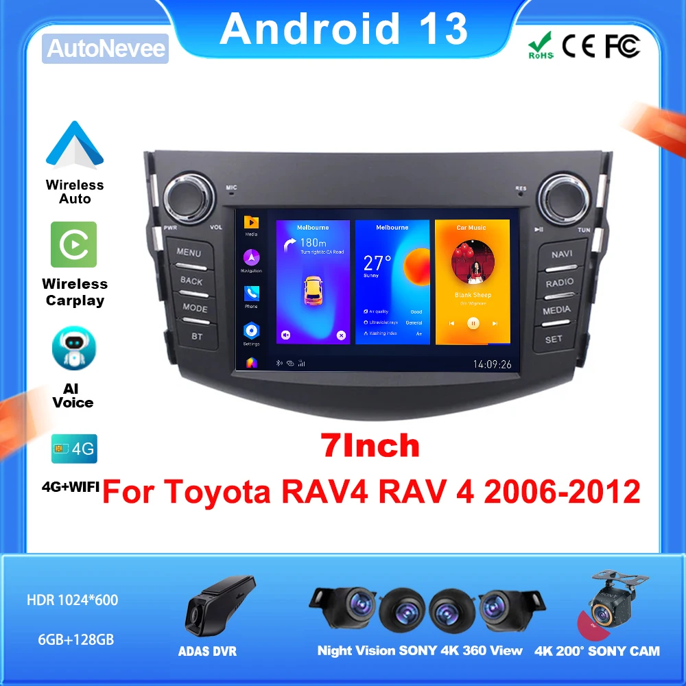 7 İnç Araba Radyo Android TOYOTA RAV4 RAV 4 2006-2012 Otomotiv Multimedya Kablosuz Otomatik Bluetooth 5G Wıfı DSP Kamera Ekran