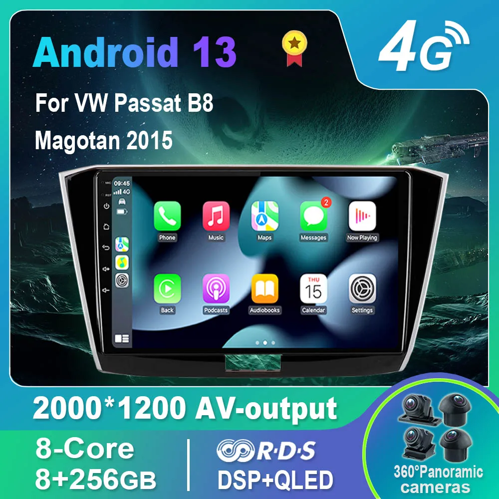 Android 13.0 Araba Radyo/Multimedya Video Oynatıcı VW Passat B8 Magotan 2015 GPS QLED Carplay DSP 4G WıFı Bluetooth