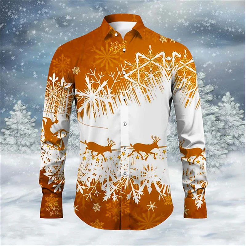 Şık erkek gömleği Kırmızı Noel Kar Tanesi Elk Koleksiyonu HD Desen 3D Baskı Tatil Parti Yumuşak Rahat Elastik erkek Üst