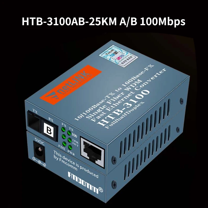 100 M 25 KM Fiber optik ortam dönüştürücü HTB-3100AB-25KM A/B 10/100 Mbps SC Portu Tek Modlu Tek Fiber Alıcı-verici Ücretsiz Kargo