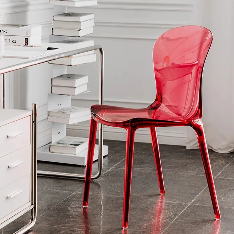 Plastik Kırmızı Salon yemek sandalyeleri Funky Kat Modern Akrilik açık yemek sandalyeleri Tasarımcı Sillas De Playa Yatak Odası Dekorasyon