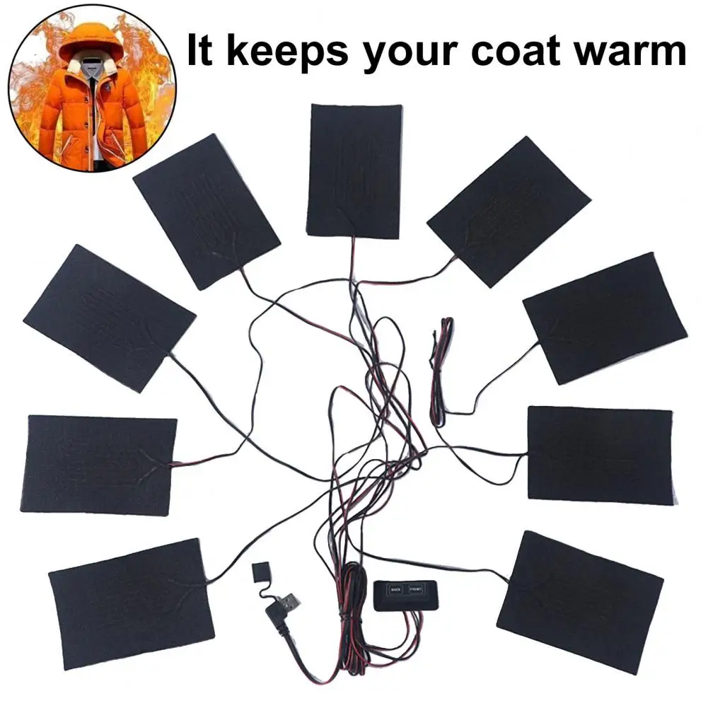 9 İn 1 ısıtmalı Ped USB Giysi ısıtıcı ped Ayarlanabilir Sıcaklık Elektrikli ısıtma Levhası Isıtma İsıtıcı Ped Yelek Ceket İçin