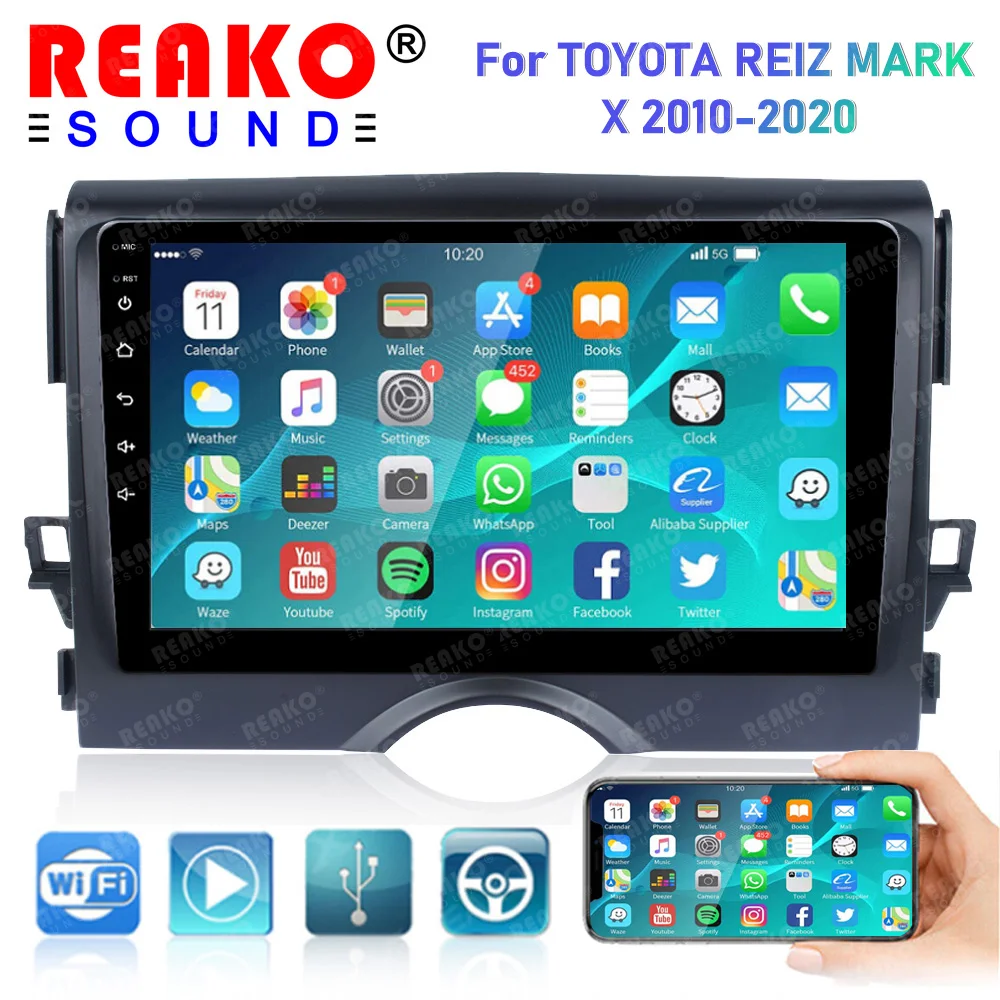 REAKOSOUND 2din Android 12 Araba Radyo Toyota Reiz Mark X 2010-2015 Multimedya Video Oynatıcı Android otomatik GPS Navigasyon Stereo