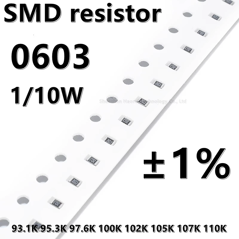 (100 adet) yüksek kalite 0603 SMD direnci 1 %93.1 K 95.3 K 97.6 K 100K 102K 105K 107K 110K 1/10W