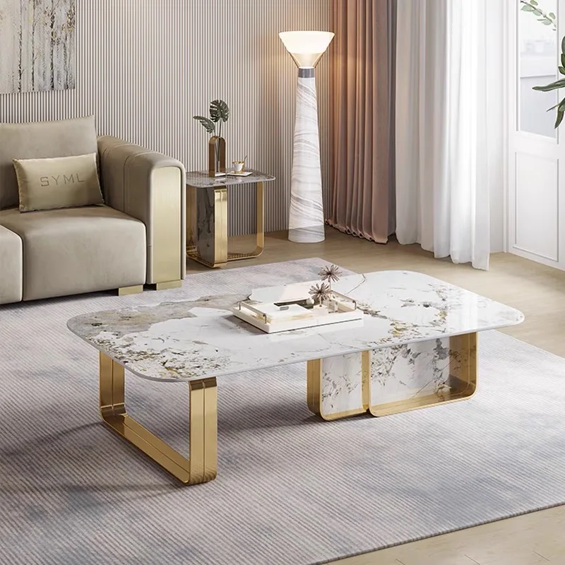 Taş Plaka Sehpa Basit TV Dolabı Kombinasyonu Modern Tasarımcı Minimalist Oturma Odası Kare Masa