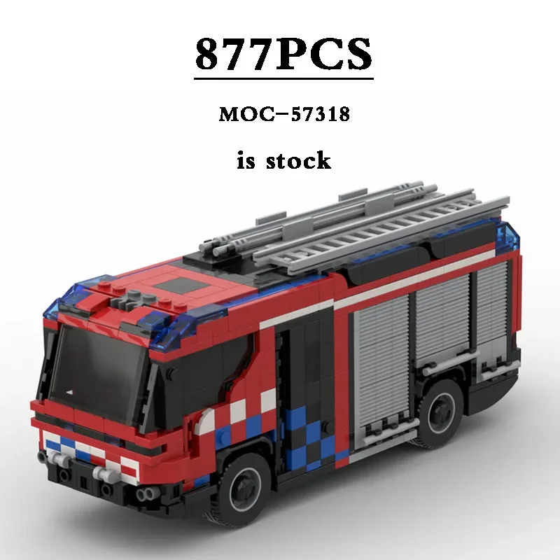 Hibrid itfaiye kamyonu Motor MOC-57318 itfaiye kamyonu Şehir Yangın Yapı Taşı Oyuncak Modeli 877 ADET DIY doğum günü hediyesi Çocuklar için noel hediyesi