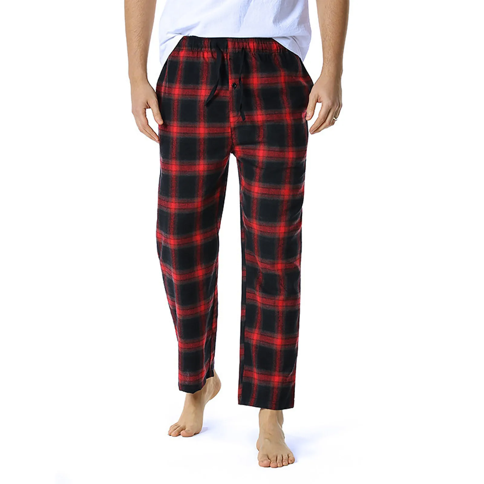 Pantalon Y2k Pijama Pantolon Erkek Elastik Ekose İnce Rahat 2023 Sonbahar / Kış Pijama Pantolon Gevşek İpli Geniş Bacak Alt