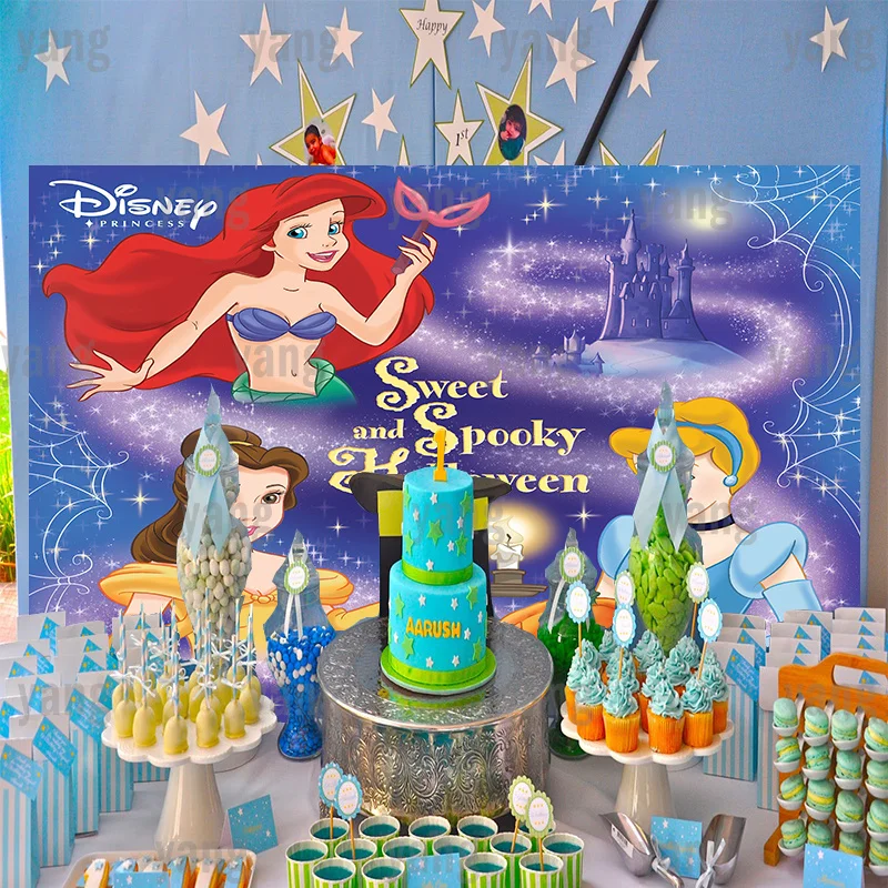 Disney Korkunç Cadılar Bayramı Mermaid Külkedisi Kabak Doğum Günü Kaynağı Zemin Arka Plan Parti Süslemeleri Afiş Kız Erkek Çocuklar