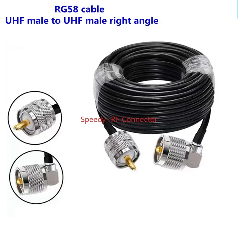 RG58 Kablo PL259 UHF Erkek UHF Erkek Dik Açı Uzatma Konektörü UHF Erkek Erkek takılabilir kablo ucu RG58 50ohm Hızlı Teslimat Pirinç