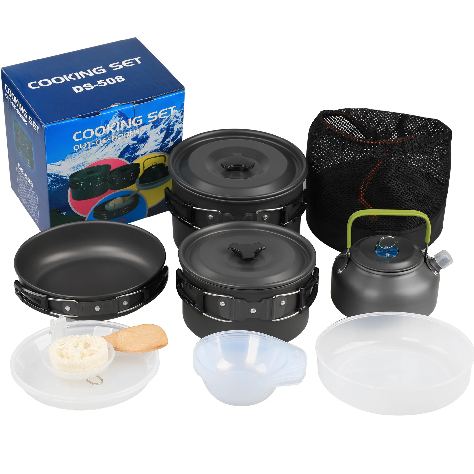 Açık Kamp Tencere Seti DS-508 4-5 Kişi Taşınabilir Piknik Pot Ve çaydanlık seti su ısıtıcısı