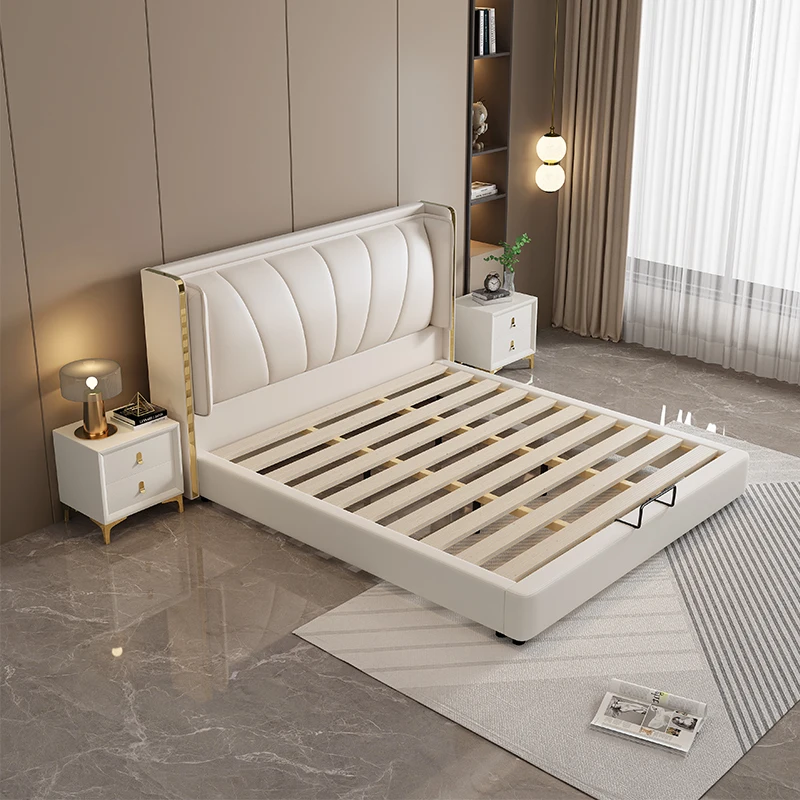 Modern basit ve lüks yatak arkası yumuşak çanta kiralık oda çift kişilik yatak, ana yatak odasının deri yatağını saklayabilir