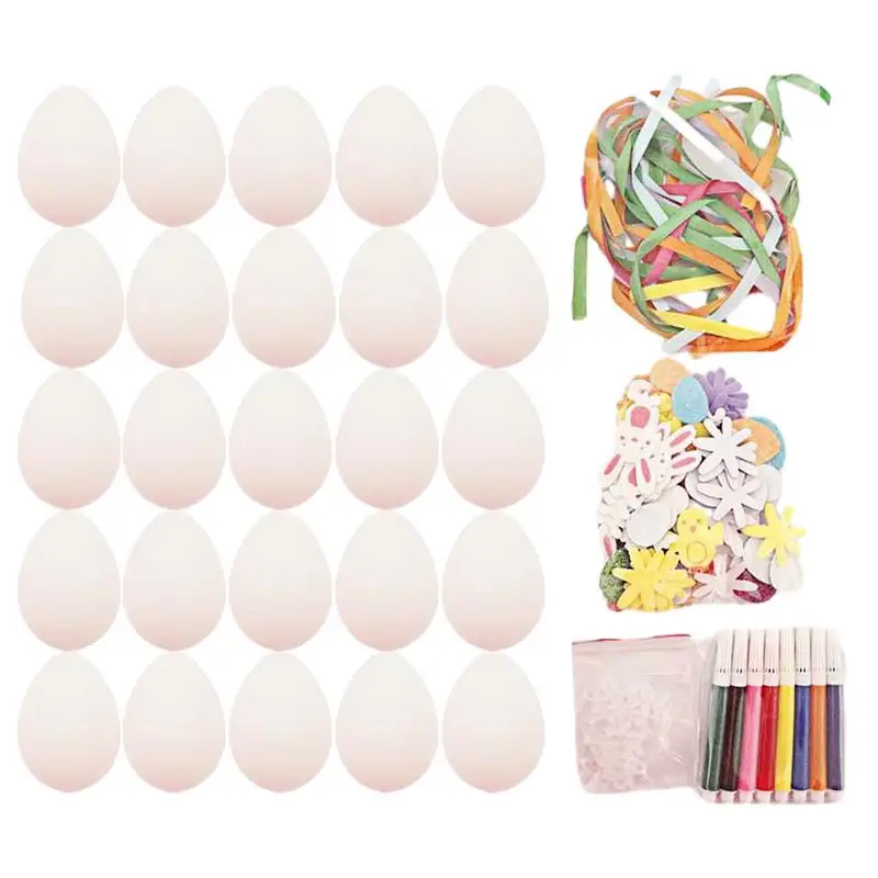 DIY paskalya yumurtaları 25 ADET Sahte Yumurta Boyamak İçin 80 Çıkartmalar ve 8 Kalemler 6cm Yapay Sahte Yumurta paskalya dekorasyonu Parti İyilik DIY İçin