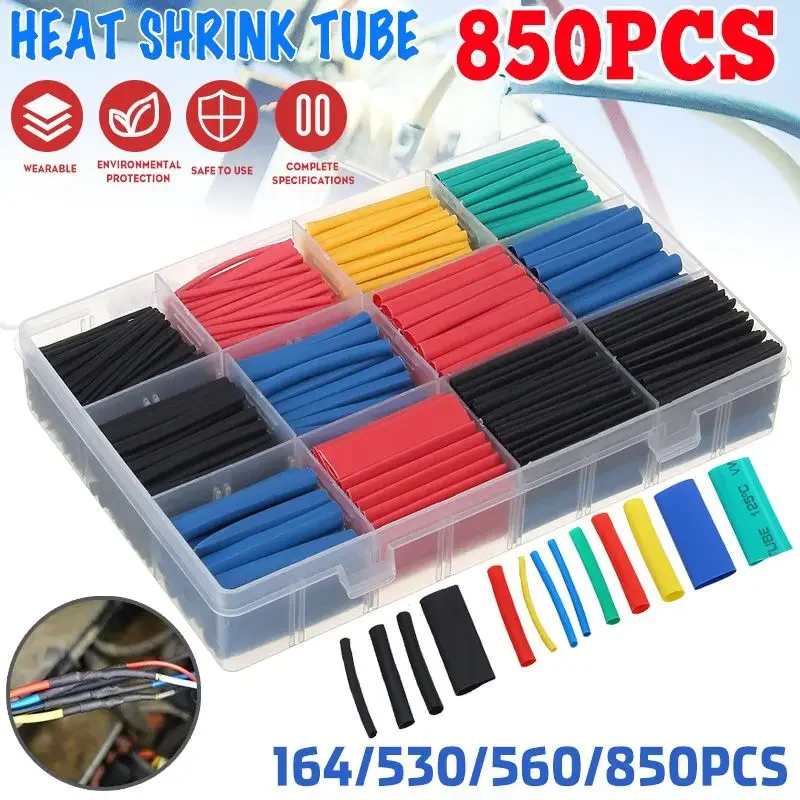 850 Adet / kutu 5 renk 12 Boyutu 2:1 Poliolefin küçülen çeşitli ısı borusu shrink elektrik teli kablo yalıtımlı Sleeving boru seti