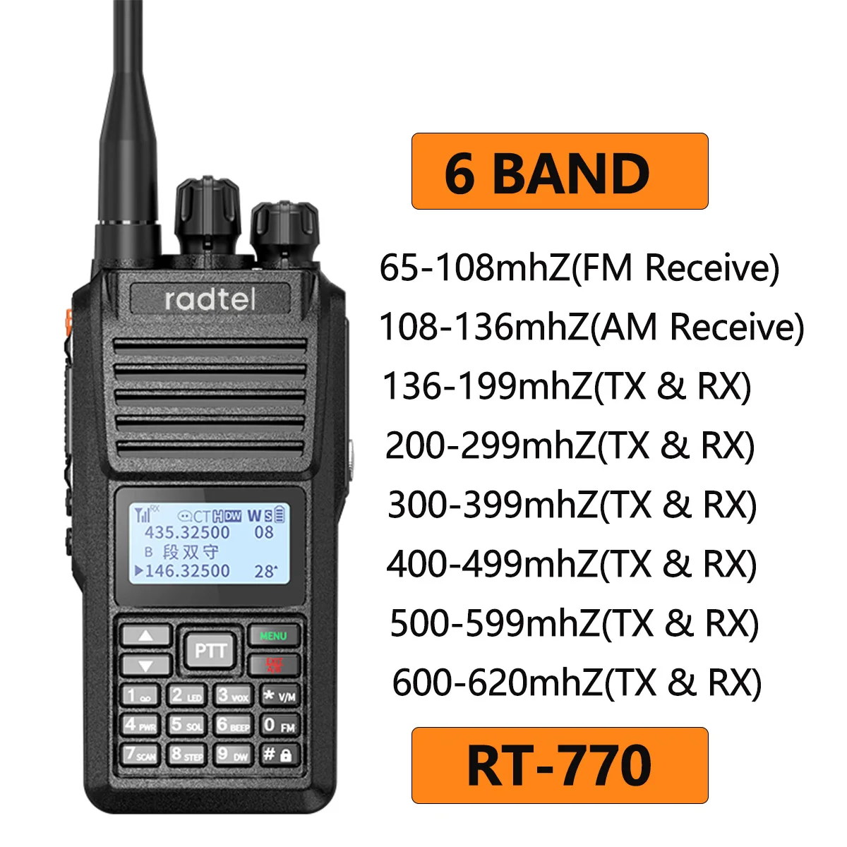 Radtel RT-770 Tam Bant Amatör Radyo 136-620Mhz Havacılık frekansı Almak Am FM Taşınabilir İki Yönlü Radyo İstasyonu UHF VHF Telsiz