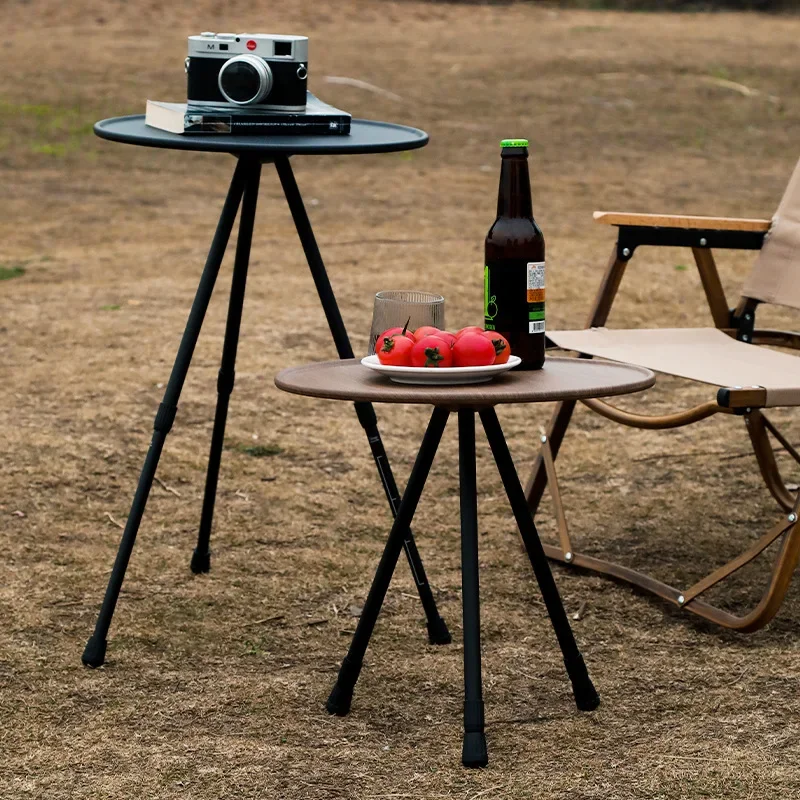 Teleskopik Katlanır Yuvarlak Masa Kamp Piknik için Taşınabilir yemek masası Hafif Retro Kamp Masası Kamp Ekipmanları