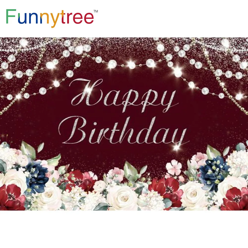 Funnytree Mutlu Doğum Günü Partisi Arka Plan Glitter Çiçekler Düğün Afiş Olay Gümüş İnci Çiçek Fotoğraf fotoğraf arka fonu