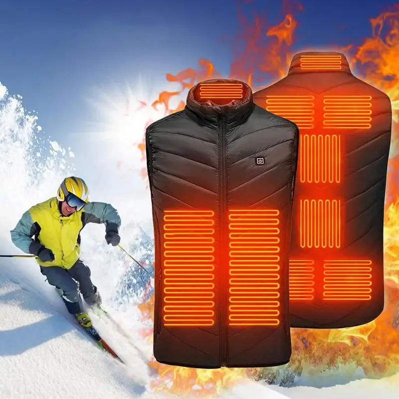 Unisex elektrikli sıcak yelek 9 yerler ısıtmalı yelek erkekler termal giyim avcılık yelek kış ısıtma ceket siyah M-2XL ısıtma yelek
