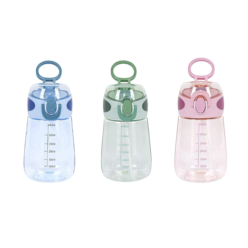 400Ml Su pipetli şişe içme suyu şişesi Bebekler İçin Saplı Geniş Ağızlı Sızdırmaz Sevimli pipetli suluk