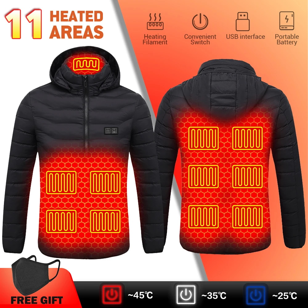 11 Alanlar kendinden ısıtma ceketleri erkek ısıtma yelek kadın USB ısıtma giyim sıcak tutan kaban kış ısıtmalı ceket yürüyüş balıkçılık