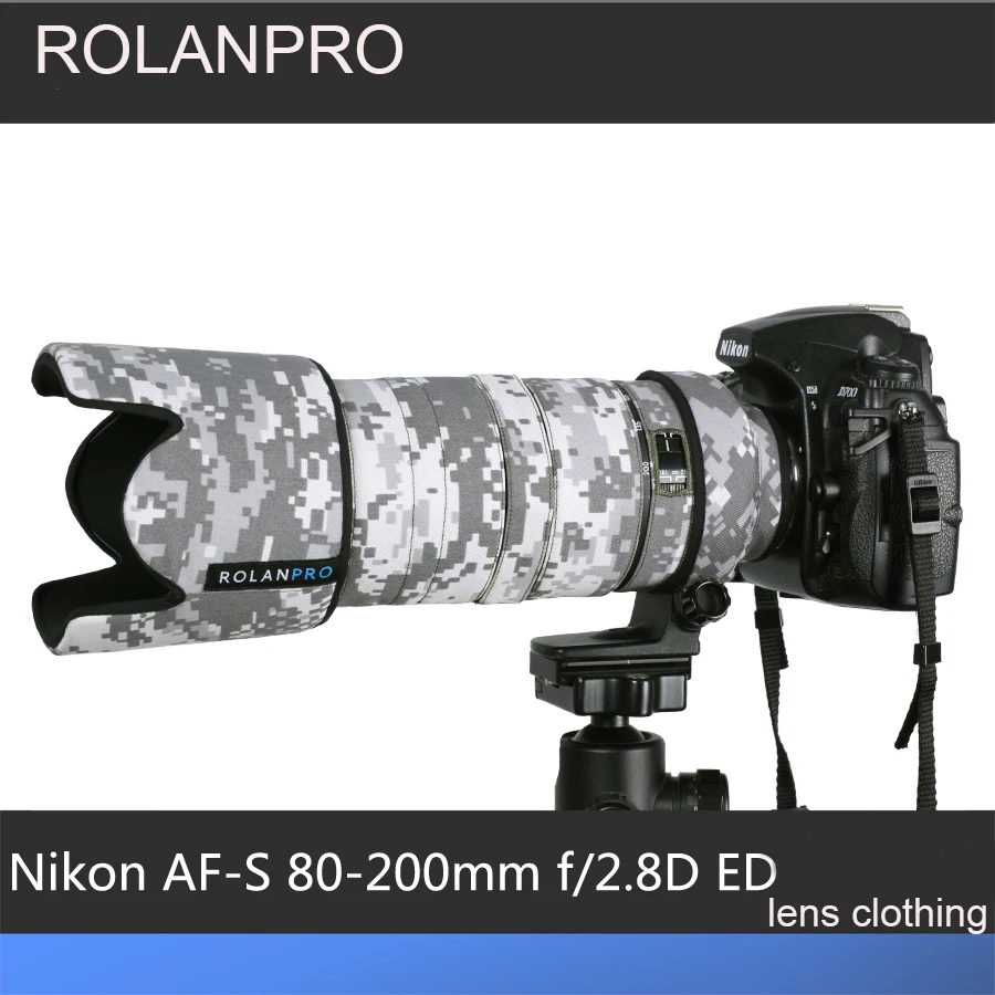 ROLANPRO Lens Kamuflaj Ceket yağmur kılıfı için Nikkor Nikon AF 80-200 F / 2.8 D ED lens Kol Guns Kılıf Kamera Nikon Çantası