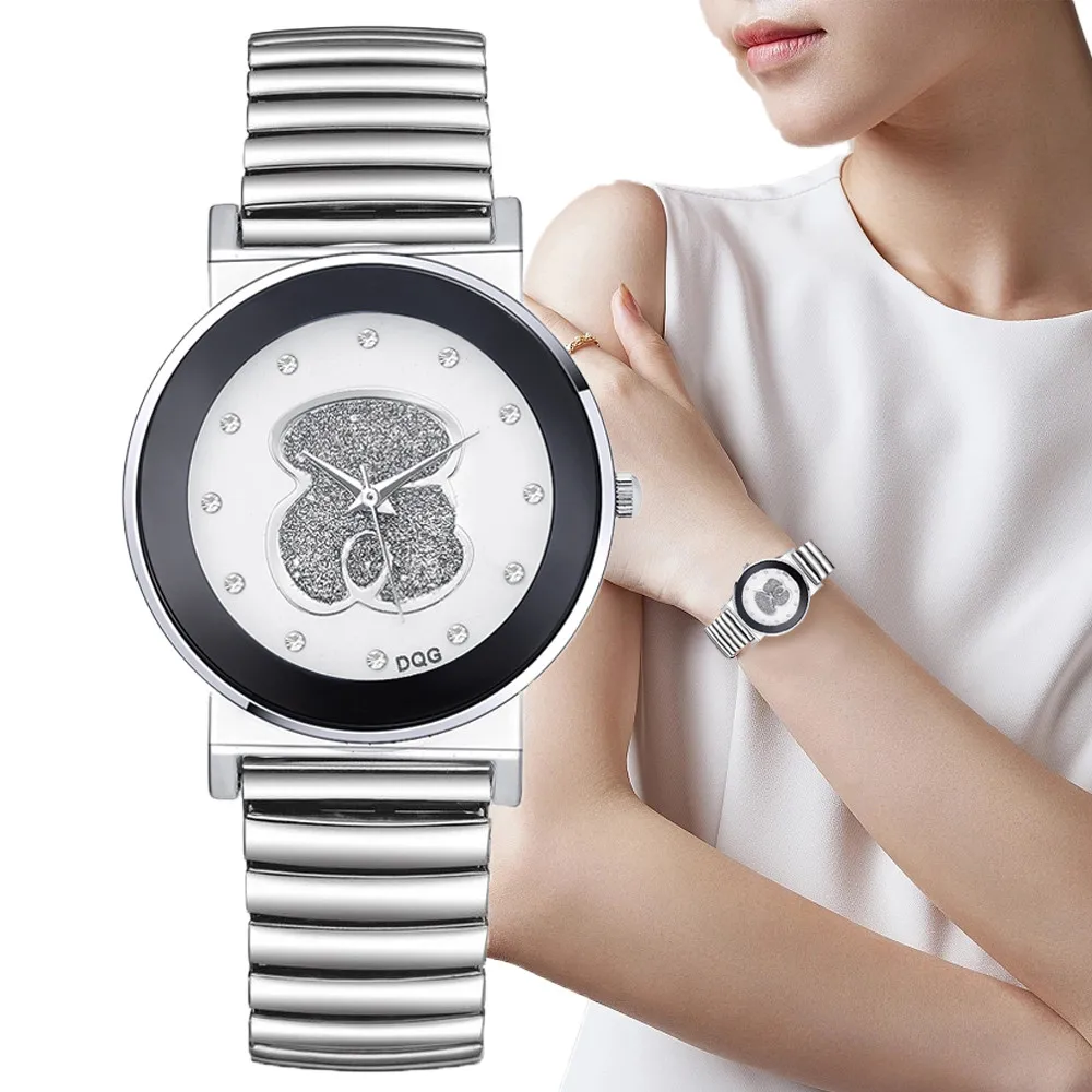 Lüks Bayanlar Siyah Beyaz Ayı Elmas Basit Tasarım Markalı quartz saat Moda Streç Kadın Elbise Saat Yaratıcı Saatler