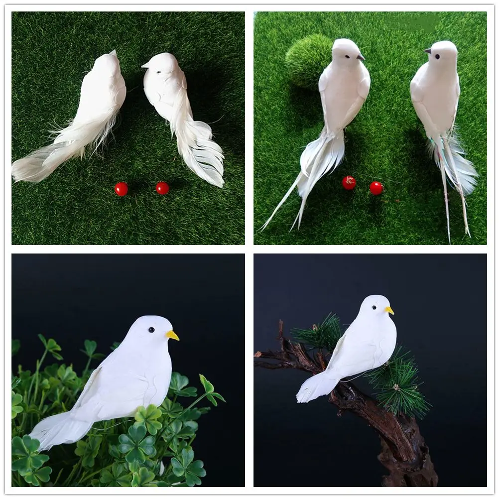 1 adet sahte güvercin yapay köpük tüy Mini beyaz kuş zanaat kuş Süs dekor