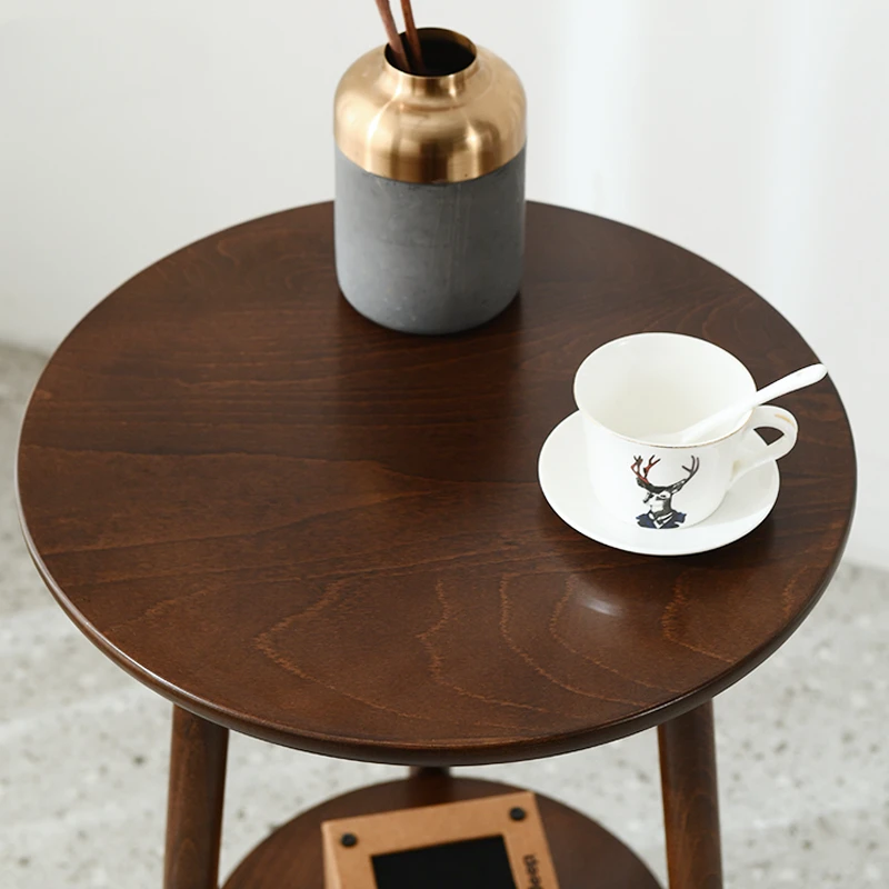 İskandinav masif ahşap kanepe yan sehpa depolama basit modern küçük kahve sehpa oturma odası ev mini köşe balkon yuvarlak masa