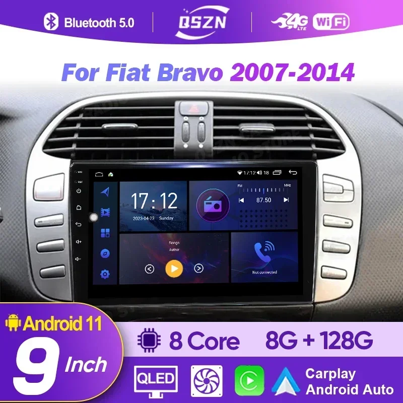QSZN Android Araba Radyo Fiat Bravo 2006 - 2020 İçin Autoradio Stereo 2 Din Oynatıcı GPS Navigasyon Carplay Otomatik DSP IPS QLED Video