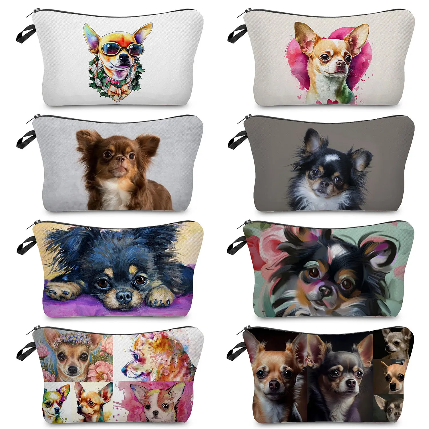 Açık Karikatür Köpek Baskılı Boyutu Taşınabilir Makyaj Çantası Fermuar Kadın makyaj çantaları Chihuahua Desen Pratik Kozmetik Çantaları Basit