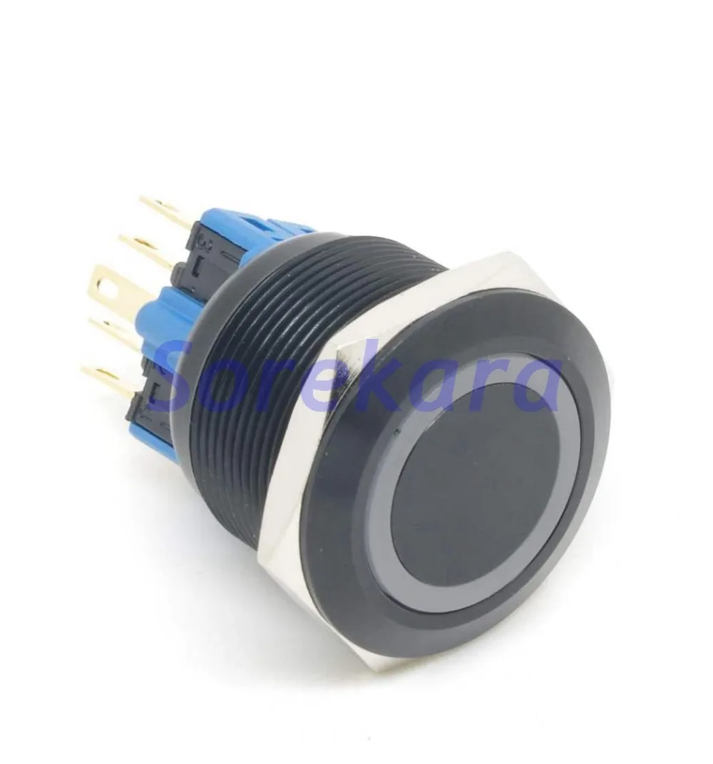 25mm Zn-Al Halka LED Renk Beyaz Anlık 2NO 2NC Buton Anahtarı Siyah Kaplama Otomatik IP65 UL 6 V/12 V/24 V/110 V/220 V