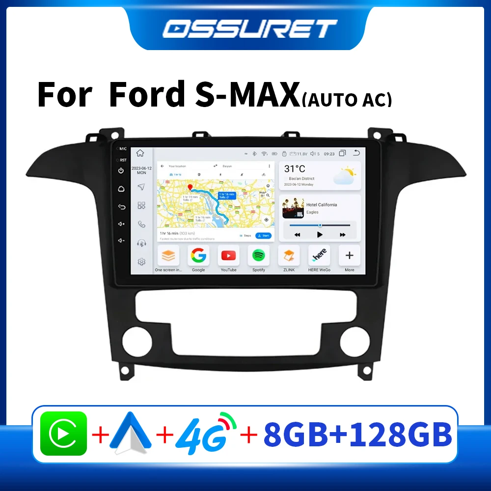 OSSURET Araba Stereo Android Radyo Ford S-MAX İçin S Max 2007 -2015 Araba Multimedya Video Oynatıcı Radyo GPS Otomatik Android 2din 7862