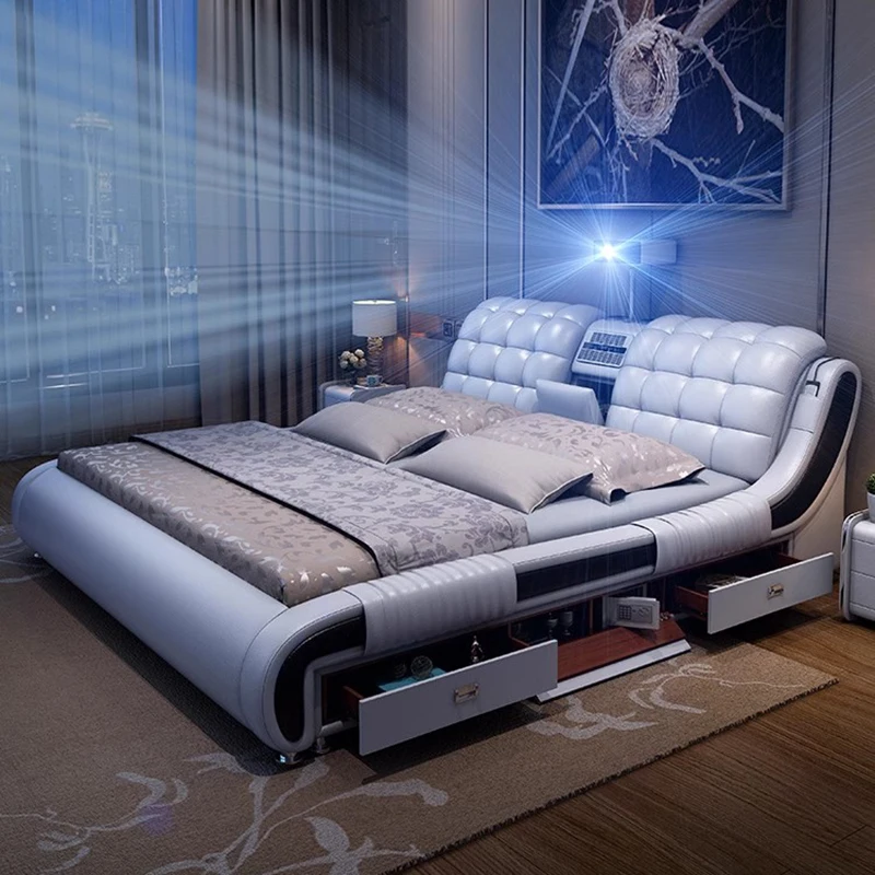 Ana Büyük Yatak Tasarımcı Avrupa Tarzı Deri Masaj Yatak Yatak Beyaz Avrupa Muebles Para Dormitorio İskandinav Mobilya