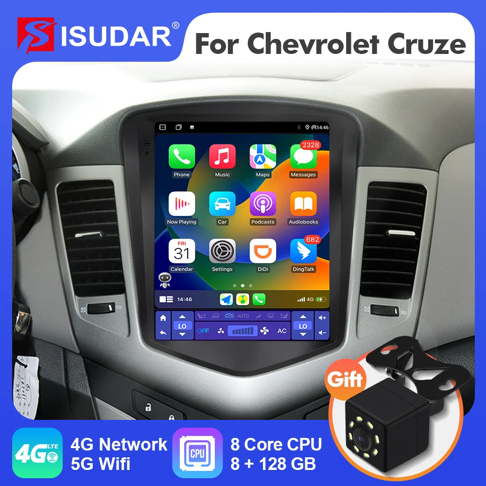 ISUDAR Araba Android 12 Radyo İçin Chevrolet Cruze J300 2008-2012 Multimedya Video GPS CarPlay Otomatik 2 din Tesla Tarzı Dikey