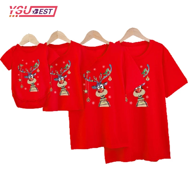 Noel Aile Eşleştirme T Shirt Anne ve Oğlu Bak Moda Geyik Anne Erkek Giysileri Moda T Shirt Bebek Tulum Çocuklar Kıyafetler