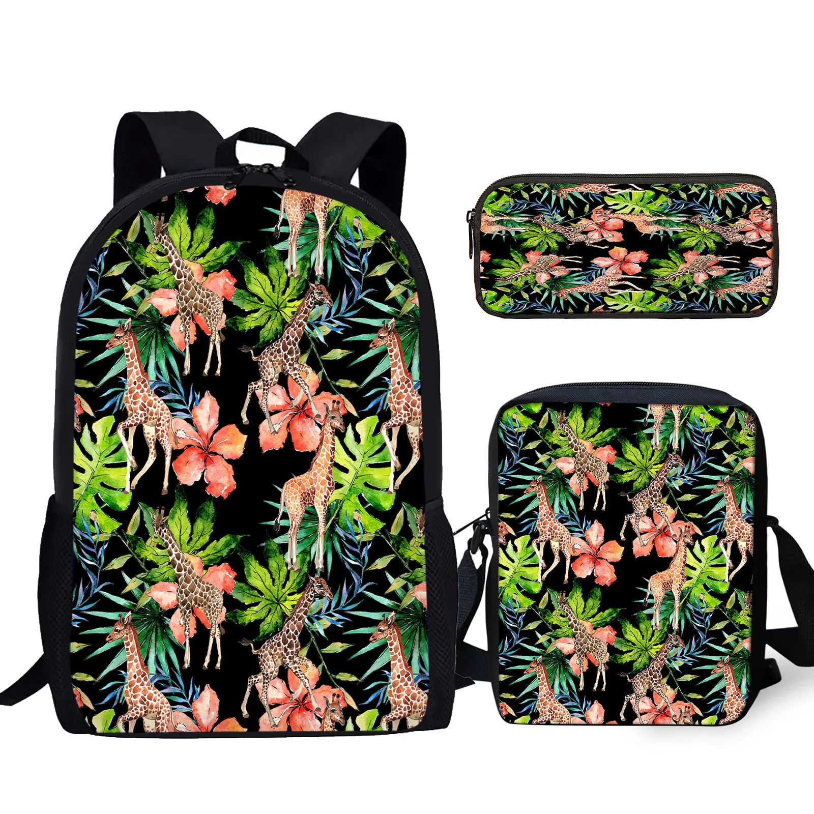 YIKELUO Tropikal Bitki Zürafa Baskı Genç Sırt Çantası palmiye yaprağı Ebegümeci Tasarım Öğrenci Ders Kitabı Sırt Çantası askılı fermuarlı çanta