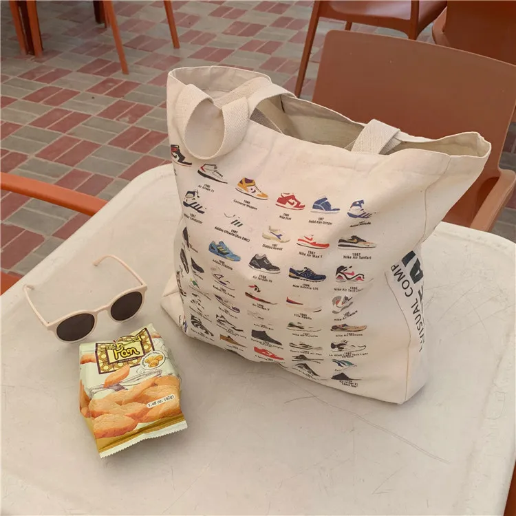 Büyük boy alışveriş çantası yeniden kullanılabilir alışveriş çantası Büyük Kapasiteli Ins moda Edebi Tuval Tote çanta