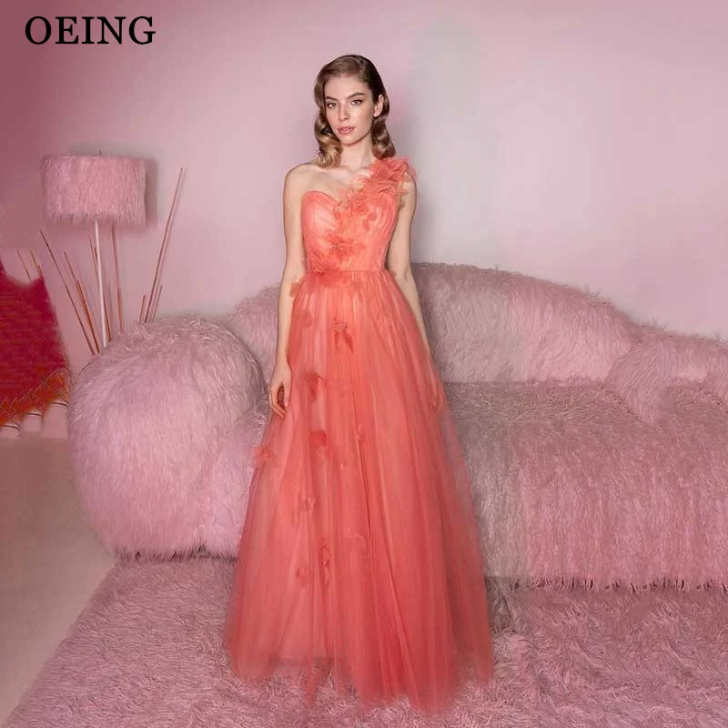 OEING Basit Bir Çizgi balo kıyafetleri Prenses Tek Omuz Organze Kat Uzunluk Aplikler Uzun Parti Akşam Elbise Örgün Törenlerinde