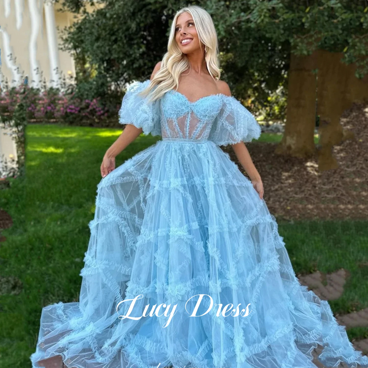 Peri Etek kadın Zarif Elbiseler Balo Plise düğün elbisesi Parti Akşam Zarif Lüks Ünlü Gök Mavisi Çizgi A 2024