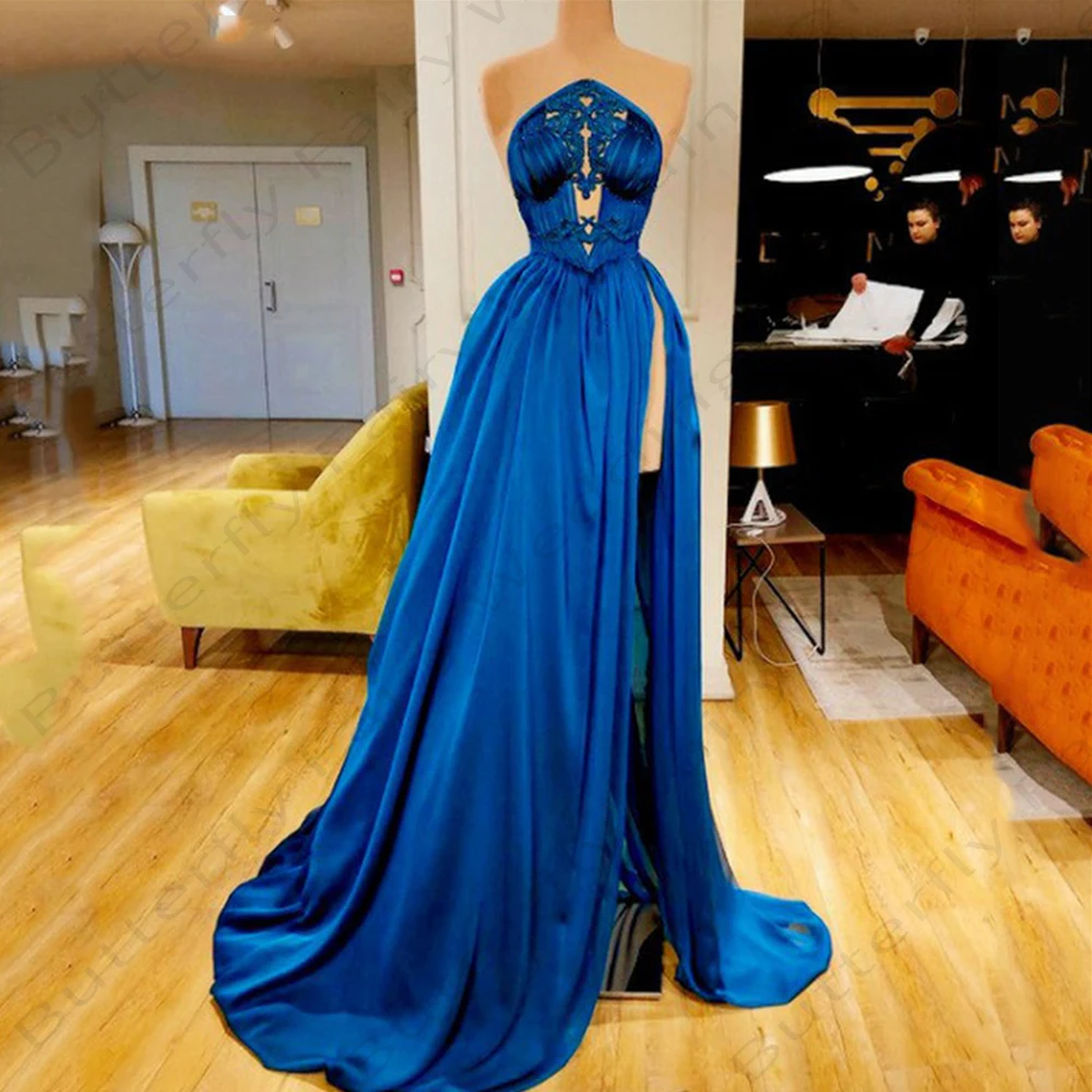 Zarif Kolsuz Kapalı Omuz Yüksek Bölünmüş Uzun Elbiseler Kadın Moda Zarif Dantel Aplike Parti Kadın Abiye