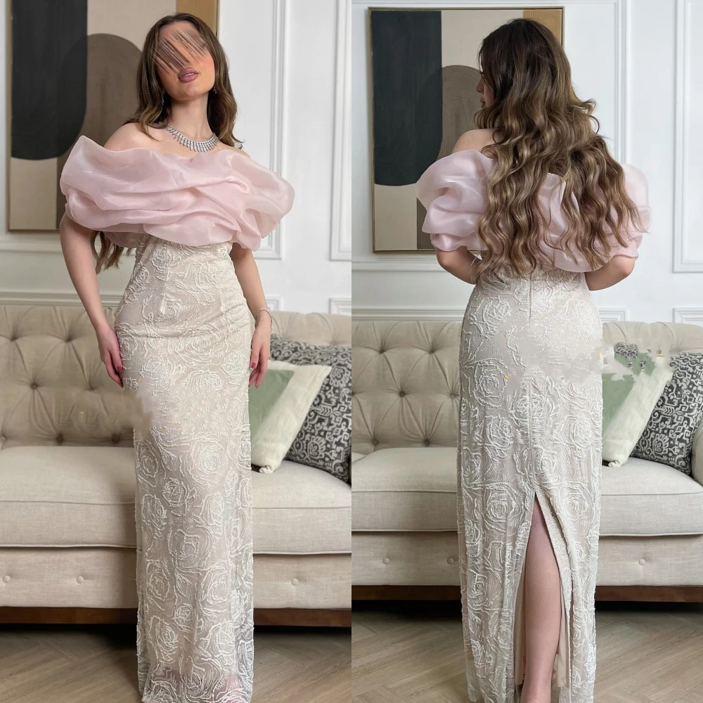 Zarif Yüksek Kaliteli Off-the-omuz Kılıf Kokteyl Elbiseleri Çiçek Sarılma Anke uzunluk Etekler Charmeuse Abiye