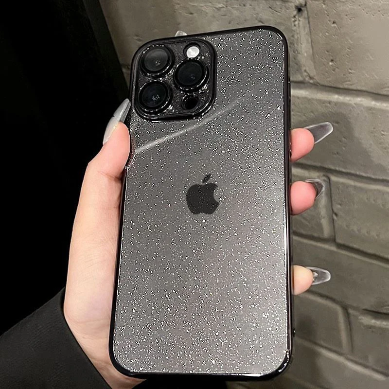 Lüks Kaplama Temizle Bling Glitter Telefon Kılıfı İçin iPhone 15 12 13 14 Pro Max Artı Lens Filmi Koruma Sert Akrilik PC Kapak
