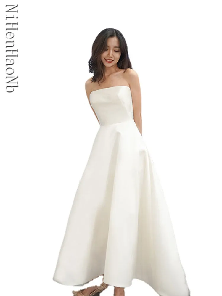 Saten düğün elbisesi 2023 Yaz Yeni Kore Tarzı İnce Prenses Açık Seyahat düğün elbisesi