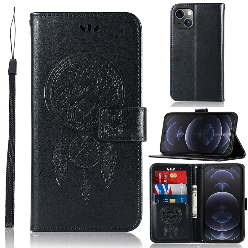 Iphone 14 11 12 13 Pro Max mini Artı 3D Desen Baykuş Flip PU Deri Gömme Kılıf Kart Ekleme Yuvaları Cüzdan Standı Kapak Kabuk